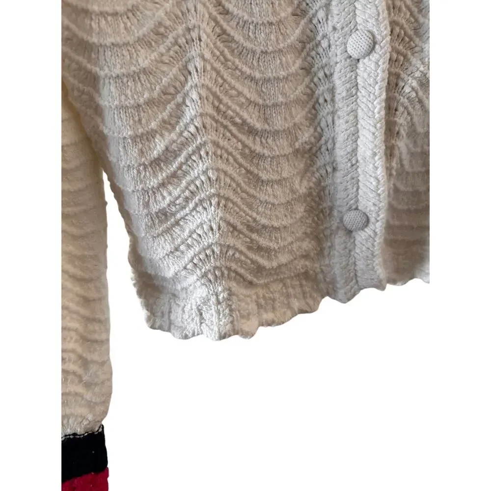 House of Harlow 1960 White Multicolor Trim Button-Down Knit Sweater Women Sz L